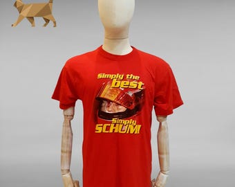 Maglietta rossa in cotone con calendario del tour di F1 di Michael Schumacher Ferrari del 2001 - Taglia XL da uomo