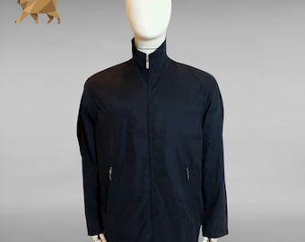HUSKY Men&#39;s Luxury Stylish Full-Zip Black - Made in Italy - Men&#39;s Jacket Windbreaker Coat - Size IT 34/48 Large