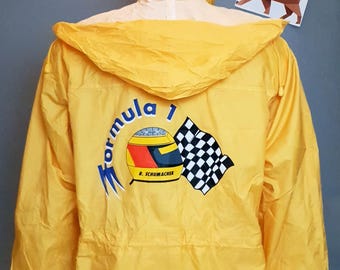Ralf Schumacher Vintage Formula 1 Yellow Gremo-Tex Hooded Jacket Windbreaker Raincoat F1 Size Large