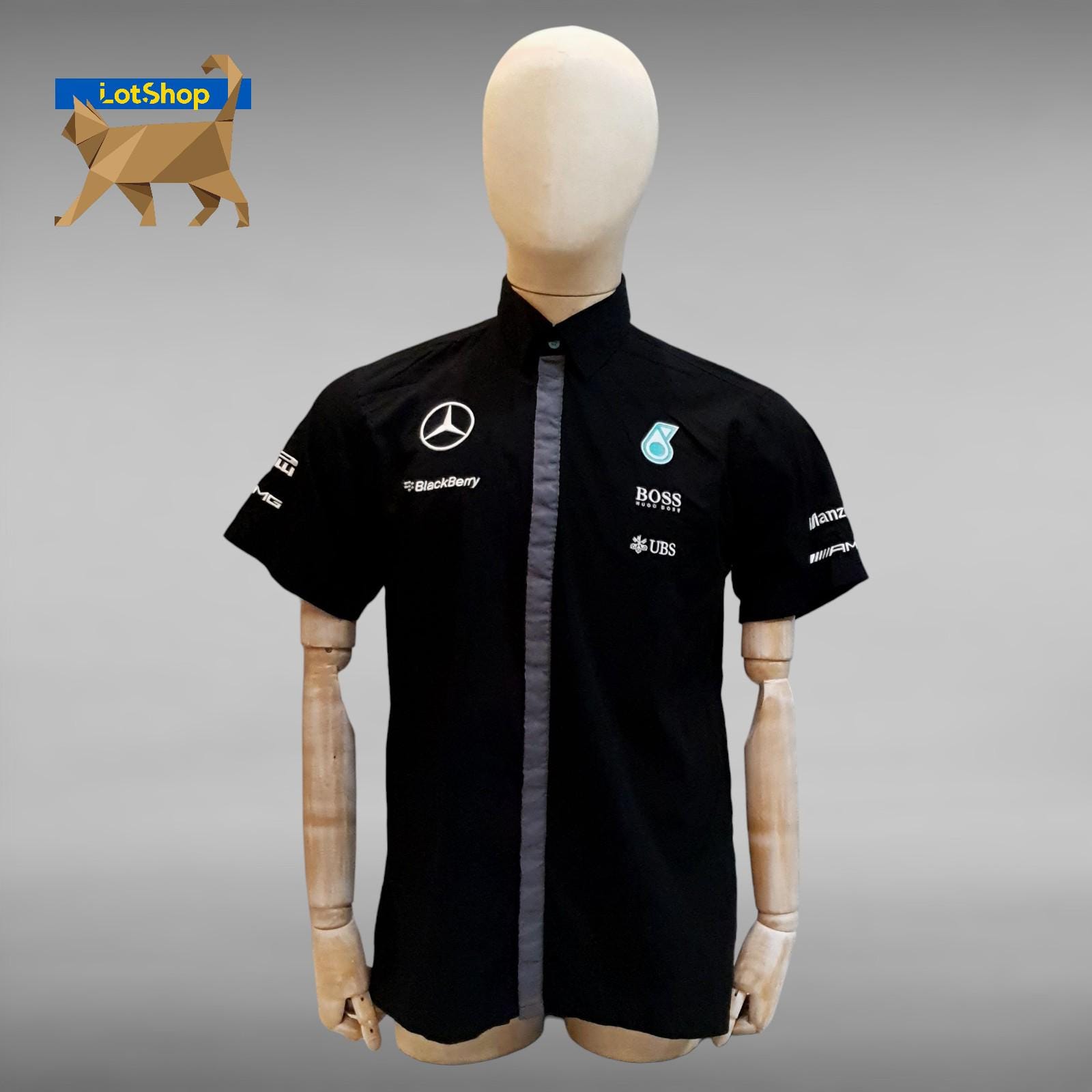 HUGO BOSS Mercedes AMG Petronas ポロシャツ Mercedes AMG Petronas F1 Team Hugo Boss Racing Black Cotton Short