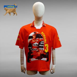 Camisa polo masculina vintage vermelha de corrida Michael Schumacher Schumi The Champ Ferrari F1 Fórmula Um Tamanho XL