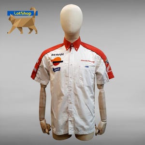 Vintage Honda Racing MotoGP Repsol Gas Short Sleeve White Cotton Shirt - Size Men's Small - Retro Motorsport Fan Gift