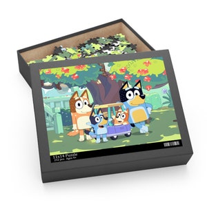 6063255  Bluey, 4-Pack of Wooden Puzzles with Bingo, Mum, and Dad  Characters