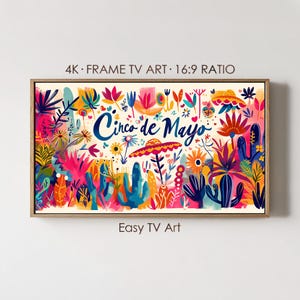 Mexican Frame TV Art, Cinco de Mayo Festive Floral Design, Digital Download for Samsung