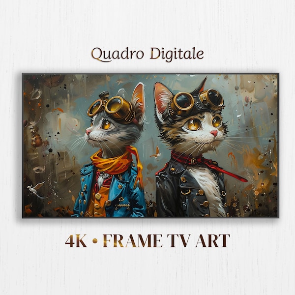 Frame TV Fan Art, SteamPunk Cats Surrealism Whimsical TV Art for Samsung, Instant Download