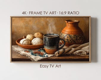 Mexican Frame TV Art, Rustic Still Life with Coffee and Pan Dulce, Digital Download for Samsung