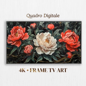 Bloemen Samsung Frame TV Art, kleurrijk pioenroosschilderij, DIGITAAL