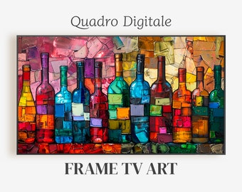 Arte TV con cornice, download digitale di bottiglie di vino strutturate per TV, TV con cornice 3D moderna e colorata, download istantaneo