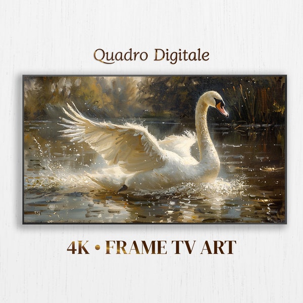 Swan Frame TV Art, Vintage White Swan in Lake, Summer TV Art for Samsung, Instant Download