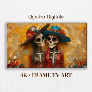Frame TV Art, Pareja Cantrinas, Dia De Los Muertos Arte Digital para Samsung TV, Descarga Instantánea