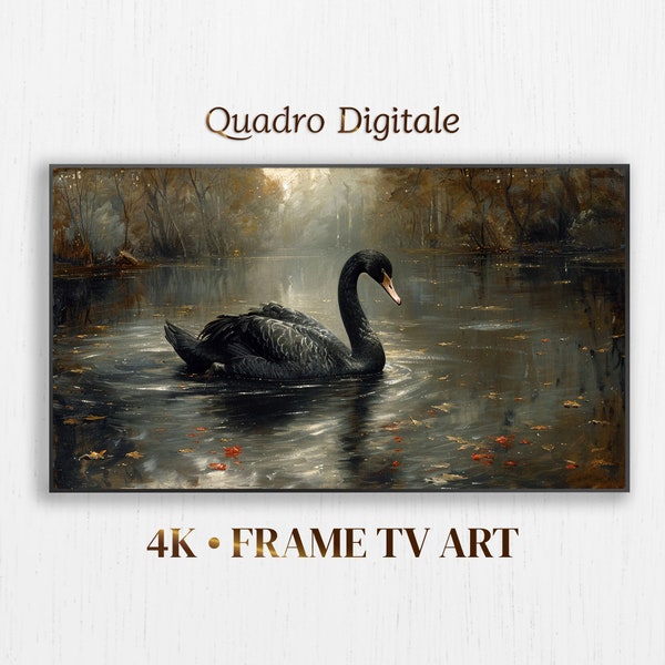 Swan Frame TV Art, Hisense CanvasTV, Vintage Black Swan, Fall TV Art for Samsung, Instant Download