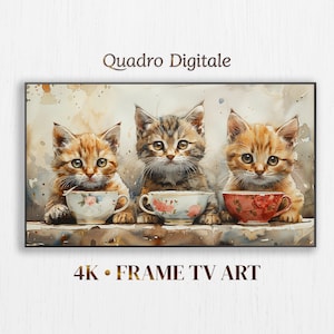 Cat Tea Party Samsung Frame TV Art: Whimsical Kitten Digital Download