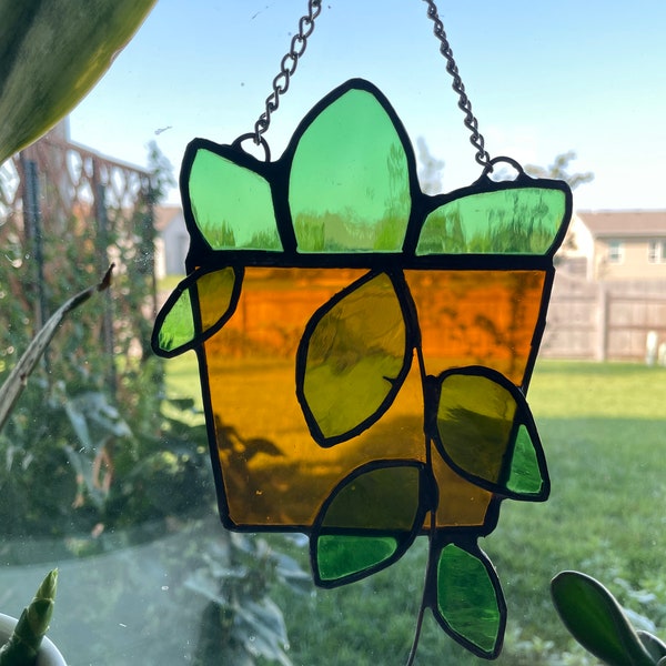 Stained Glass Plant Hanging Etsy