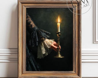 Dark Academia Printable Wall Art, Gothic Bedroom Candle Decor, Moody Vintage Print, Digital Download