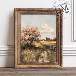 Frühling Bauernhaus druckbare Wandkunst, rustikale Landhaus mit Blüten, Vintage digitaler Download
