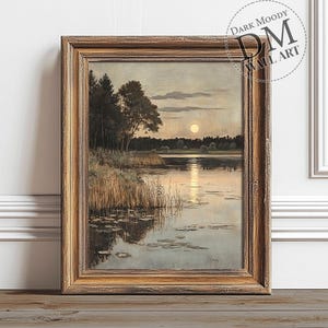 Scottish Lake Wall Art afdrukbaar, vintage humeurig hooglandlandschap, digitale download