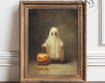 Geist Halloween druckbare Wandkunst, Vintage Kürbis Geist Druck, Cottagecore Dekor
