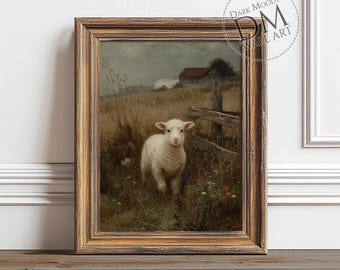 Lamb Rustic Farmhouse Printable Wall Art, Vintage Pastoral Animal Decor, Digital Download