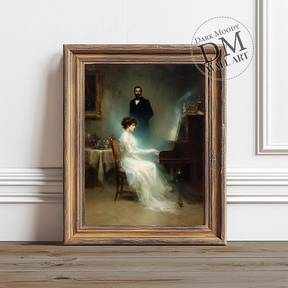 Victorian Ghost Printable Wall Art, Gothic Piano Spirit Couple