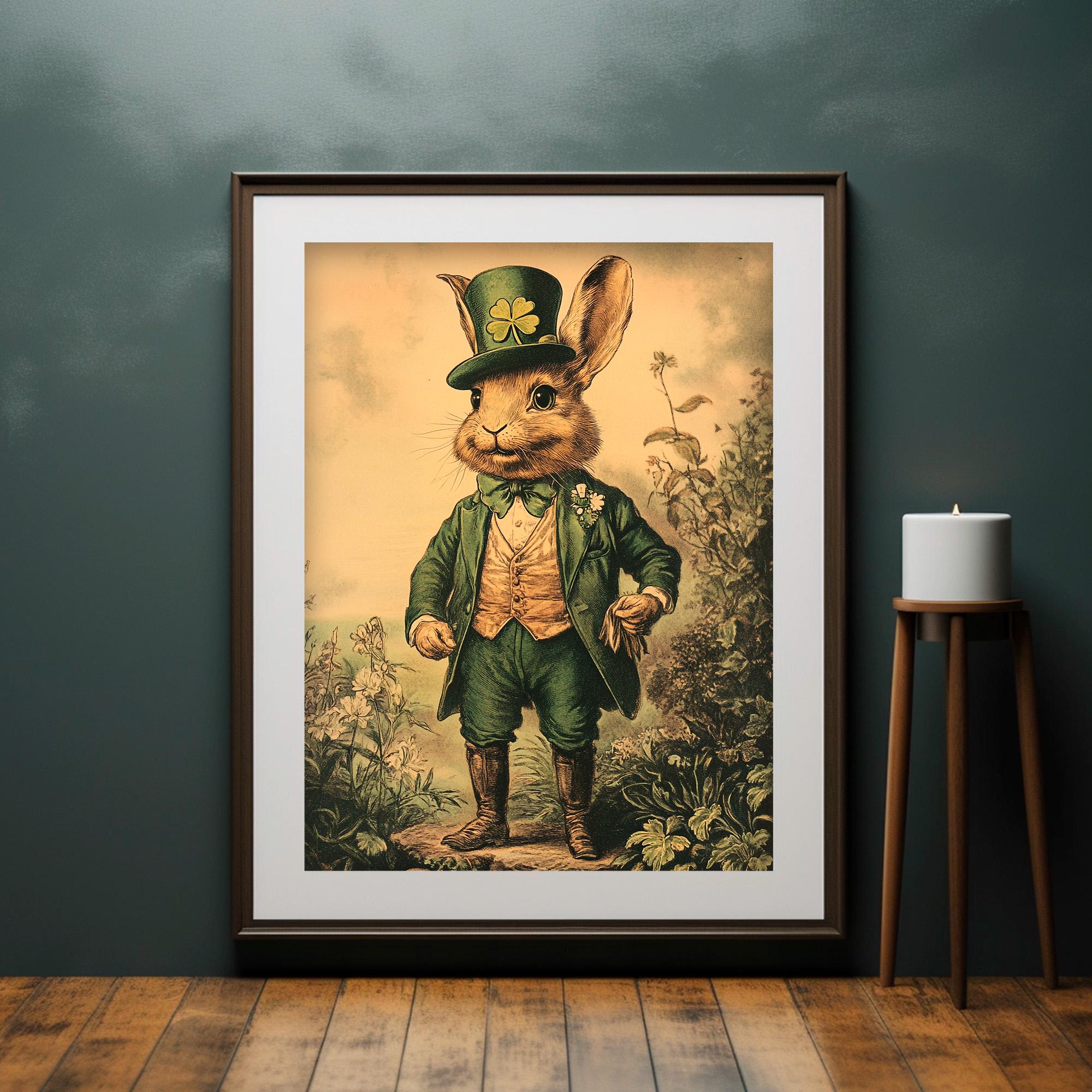 Irish Rabbit Logo Irish Rabbit Printable Wall Art, St Patrick’s Day Animal Print, Vintage ...