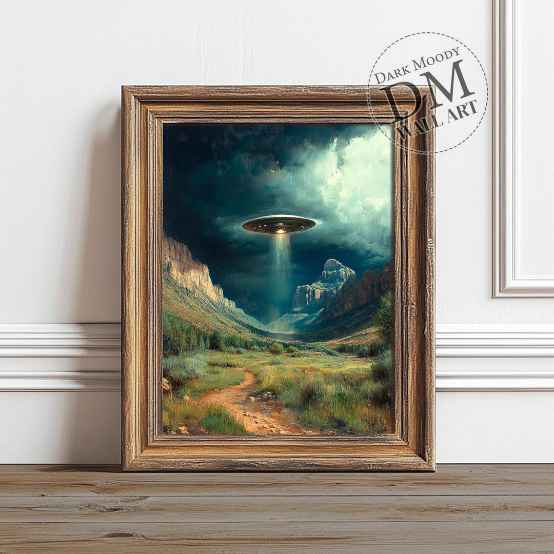 絵画 UFO Area 51 UFO Printable Wall Art, Alien Sci Fi Desert Landscape