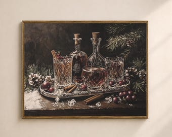 Christmas Cocktail Wall Art Printable, Vintage Holiday Drink Print, Rustic Kitchen Decor