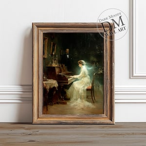 Ghostly Woman Playing Piano Printable Dark Moody Wall Art, Vintage Dark Academia Haunted Art Print, Digital Download