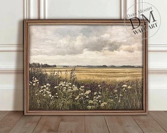 Wildblumen Wiese Wand Kunst Druckbare, Englische Landschaft Daisy Weizenfeld Landschaftsbild, Bauernhaus Wohnzimmer Dekor