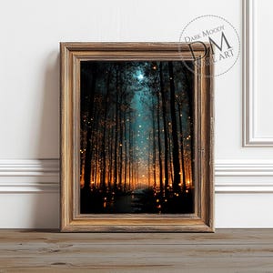 Firefly Forest Night Printable Wall Art, Moody Gothic Landscape Print, Digital Download
