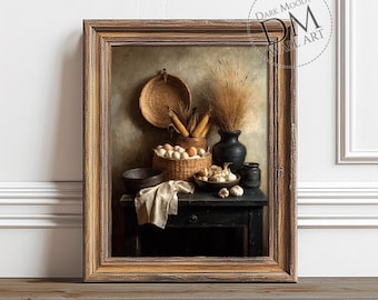 Rustic Kitchen Wall Art Printable, Vintage Farmhouse Still Life Print, French Country Kitchen Decor