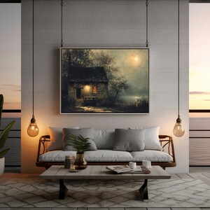 Farmhouse Cottage Dark Moody Wall Art, Dark Forest Print, Moody