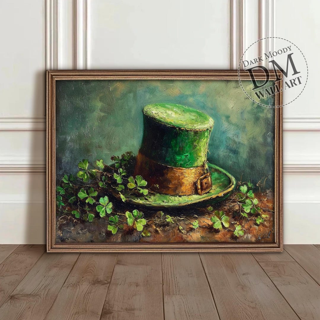 Leprechaun Hat Printable Wall Art, Vintage Irish Clover Print, St
