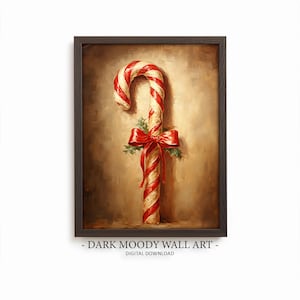 Candy Cane Christmas Printable Wall Art, Red Bow Holiday Kitchen Print, Digital Download