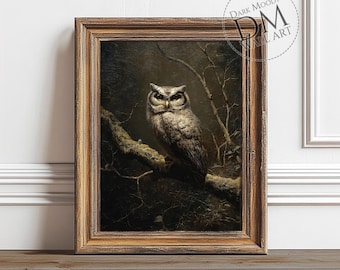Lámina decorativa de búho para pared, impresión de ave de bosque oscuro y melancólico, decoración gótica de la naturaleza, arte mural de animales vintage
