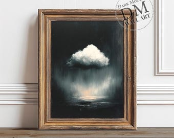 Cloud Printable Wall Art, Minimalist Dark Moody Sky Painting Style Print, Vintage Digital Download