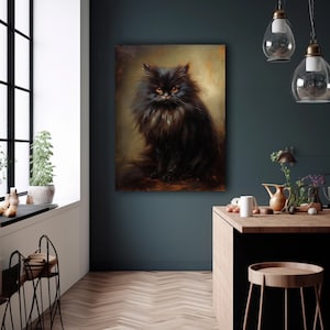 Black Persian Cat Painting Animal Pet Portrait Print - Cat Lover Wall ...