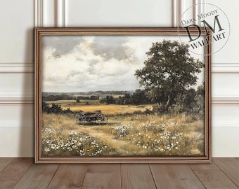 Farmhouse Landscape Printable Wall Art, Rustic Living Room Decor, Vintage Country Field Print, Digital Download