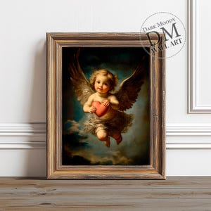 Angel Printable Wall Art, Victorian Cherub with Heart Artwork, Digital Download