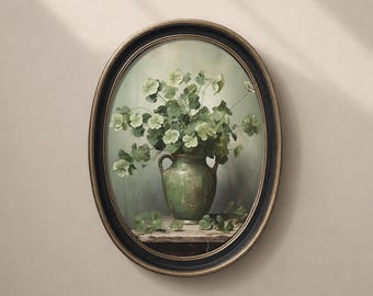 Irish Shamrock Printable Wall Art, St Patricks Day Clover Vase Print, Vintage Digital Download
