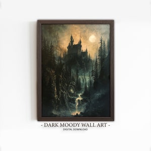 Gothic Castle Painting, Printable Dark Moody Landscape Print, Victorian Medieval Castle Art, Digital Download