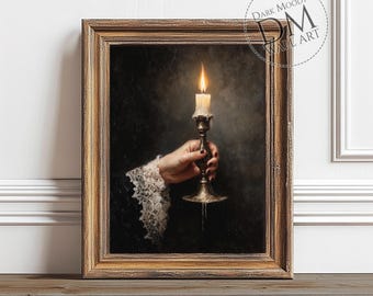 Arte de pared imprimible con retrato de vela gótica, decoración de dormitorio con un toque oscuro y melancólico, descarga digital