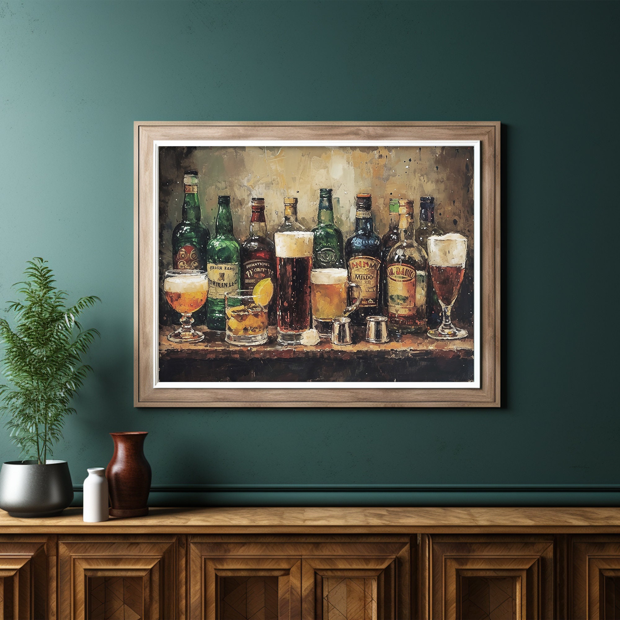 Irish Pub Bar Printable Wall Art, Rustic Whiskey and Beer Still Life ...