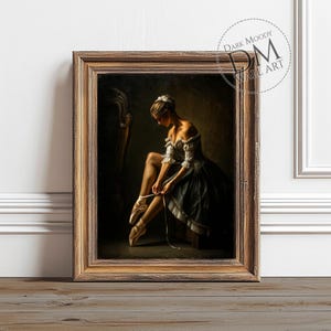 Coquette Ballerina in Vintage Dress, Printable Dark Moody Wall Art, Romantic Dark Academia Portrait Print, Digital Download