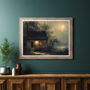 Farmhouse Cottage Dark Moody Wall Art, Dark Forest Print, Moody