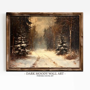 Snowy Forest Path Winter Landscape Printable Wall Art, Moody Christmas ...