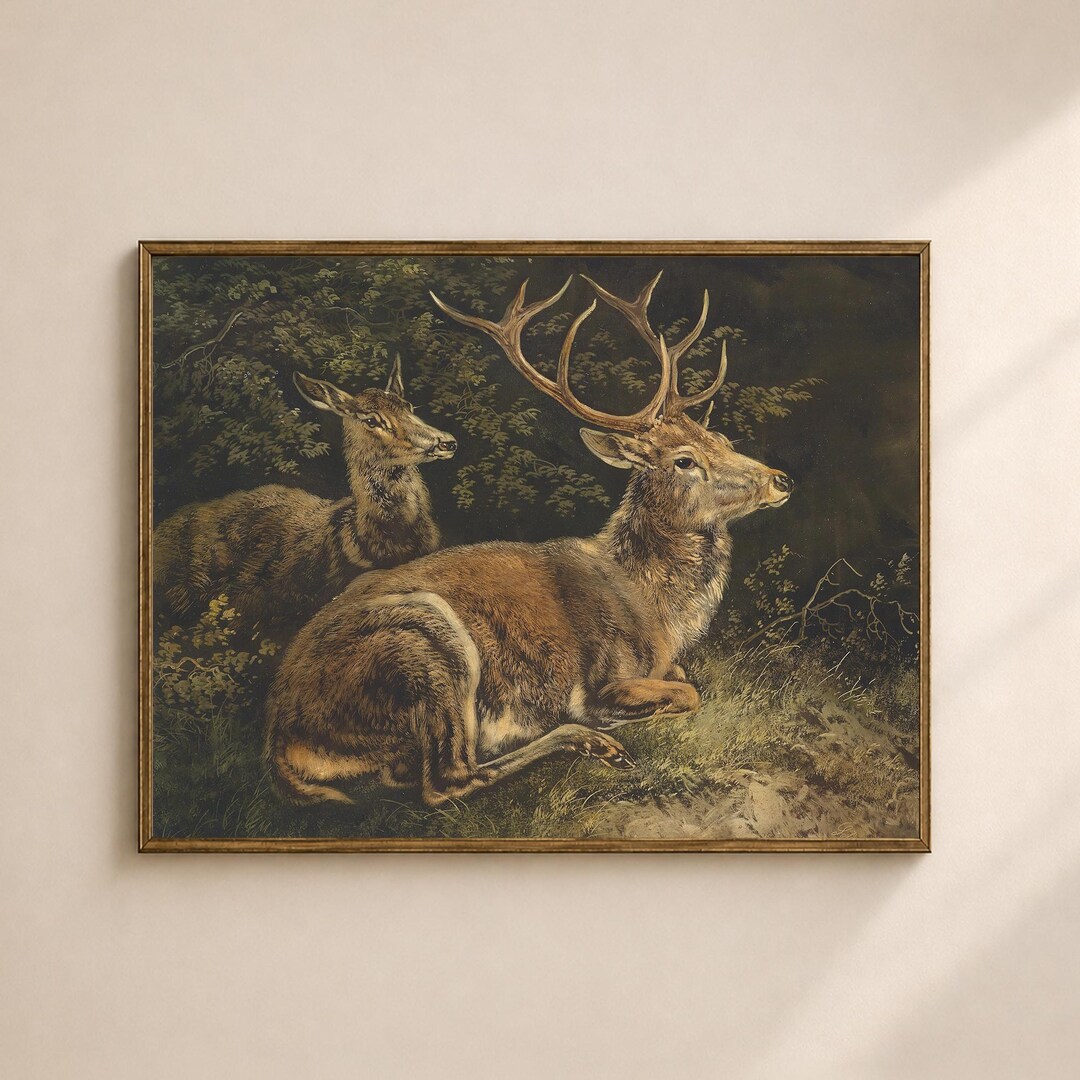 Deer Wall Art Printable, Vintage Woodland Stag Print, Rustic Masculine ...