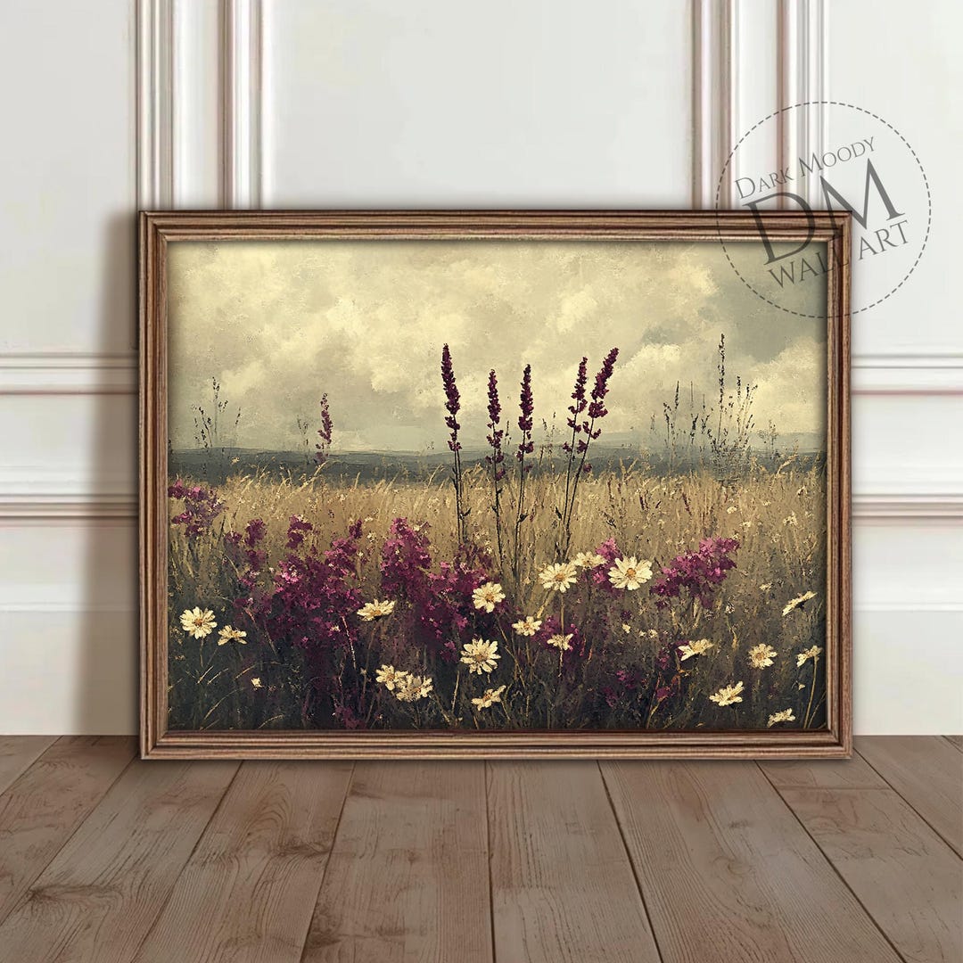 Wildflower Meadow Printable Wall Art, Moody Rustic Landscape Print ...