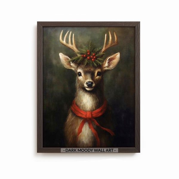 Christmas Reindeer Print, Vintage Deer Print, Winter Wall Art, Farmhouse Decor, Christmas Festive Decor, Digital Download