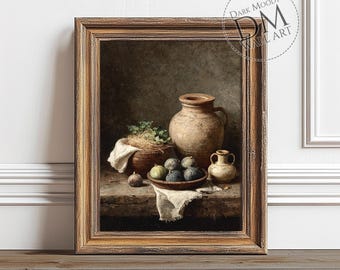 Italian Rustic Kitchen Fig Printable Wall Art, Moody Mediterranean Still Life, Vintage Digital Download
