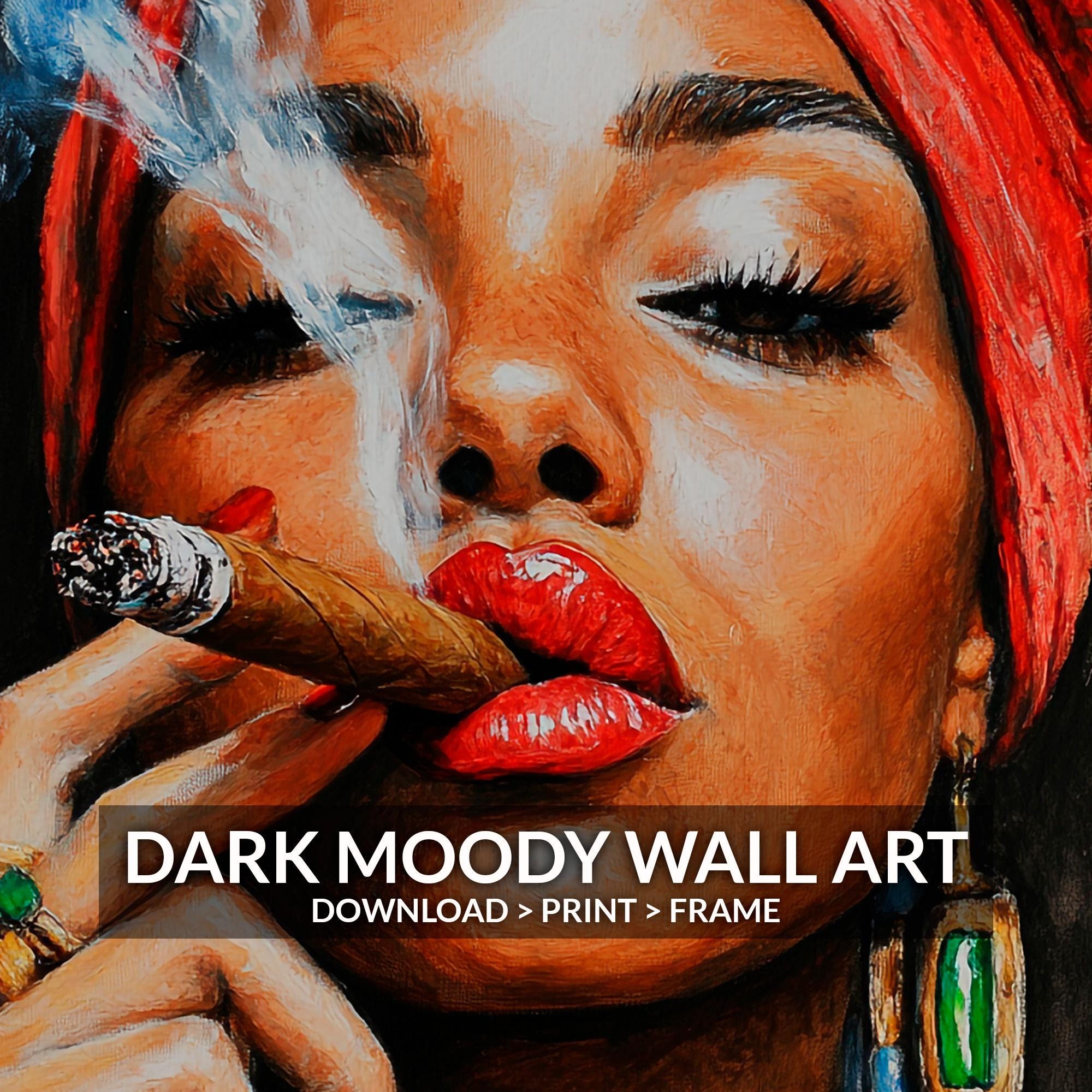 woman smoking cigarette painting Cigar Smoking Woman Printable Wall Art, Bold Moody Portrait Print, Vintage  Digital Download